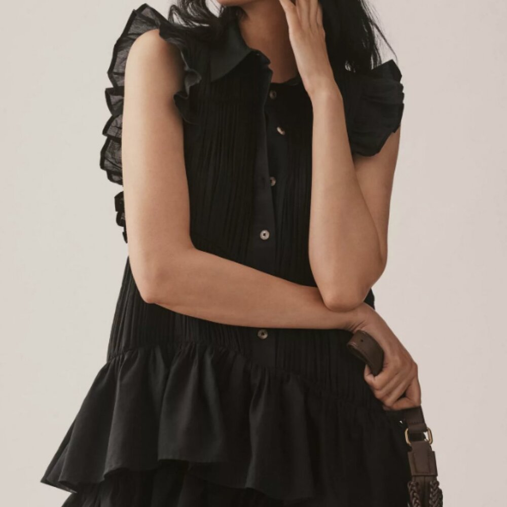Anthropologie Sleeveless Ruffle Mini Shirt Dress